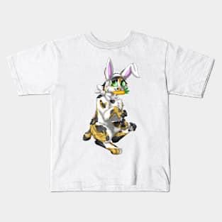 Bobtail BunnyCat: Calico Tabby (White) Kids T-Shirt